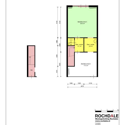 Architecturale plattegrond van een woning met slaapkamers en woonruimtes.