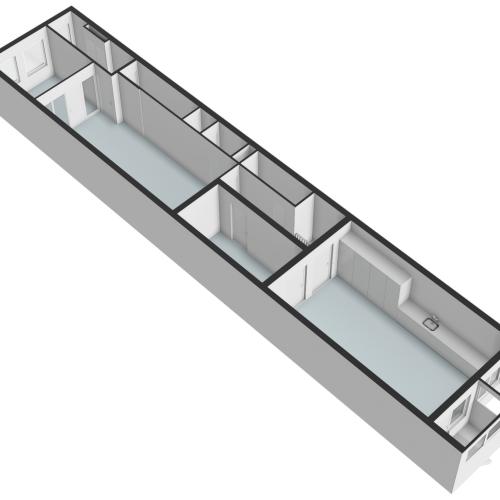 Gezicht op een minimalistisch, langwerpige badkamerkast met wastafel en wc.